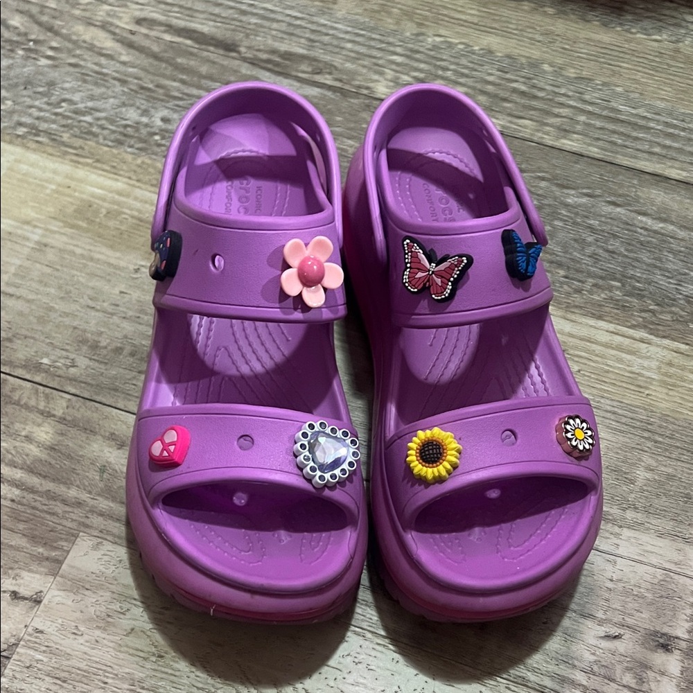Crocs Purple Sandals with Fun Charms